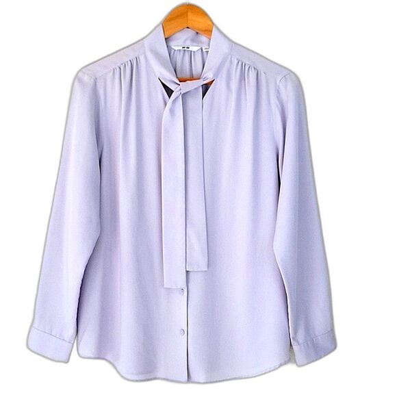 UNIQLO Purple Bow Tie Long Sleeve Button Down Shirt size XS Professional Dressy - Picture 2 of 14